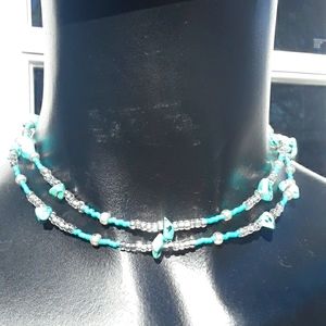 27" turquouse & sterling silver beads necklace